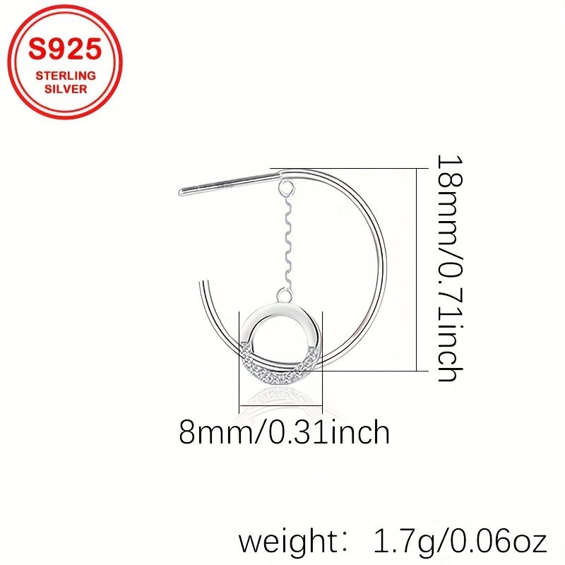 Geometric Hoop Earrings with Synthetic Zirconia Inlay S925 Silvery
